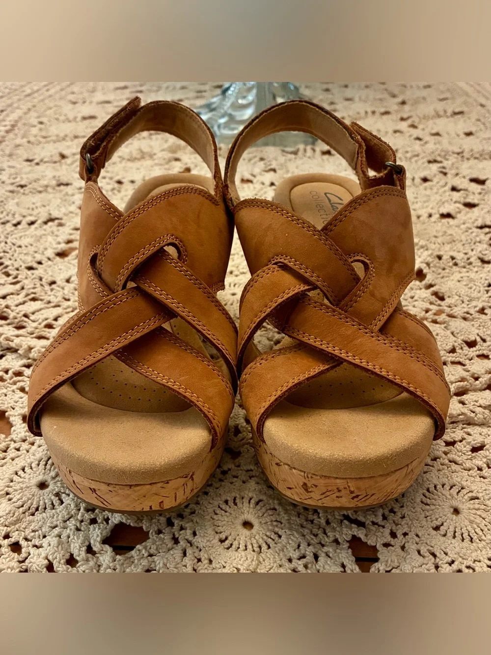 Clarks Giselle Tan Leather Cork Wedge Sandal